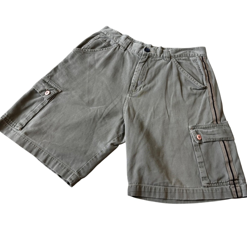 Upcycled Red Sand Baggy Cargo Shorts Olive Green Embroidered Casual Size 34"